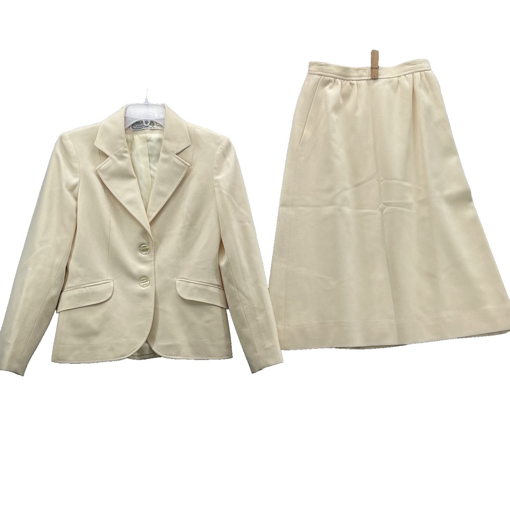 VTG The Villager Skirt Pant Suit Women's 10 Butter Yellow 100% Wool Corpcore Y2K